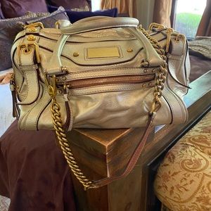 Dolce & Gabbana Metallic Gold Chain Leather Handbag